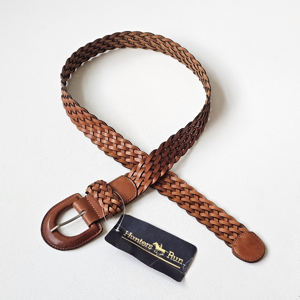 VTG 80s Hunter’s Run Genuine Leather Braided Belt L 40 Classic Tan Equestrian